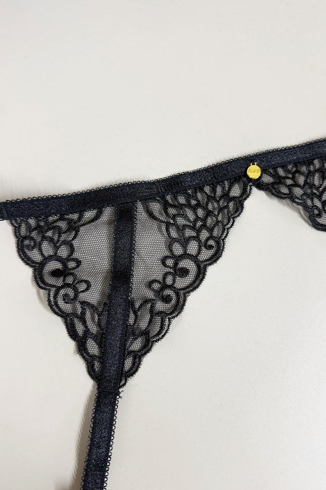 Pia Garter Small (black only embroidery) - Sample Sale