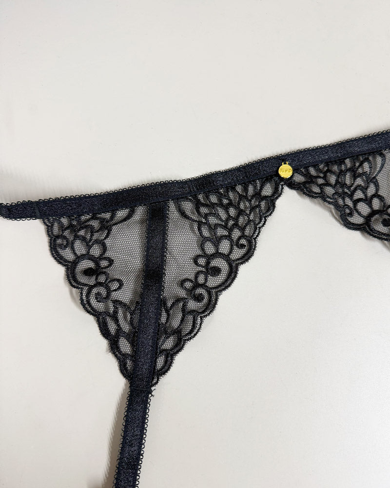 Pia Garter Small (black only embroidery) - Sample Sale